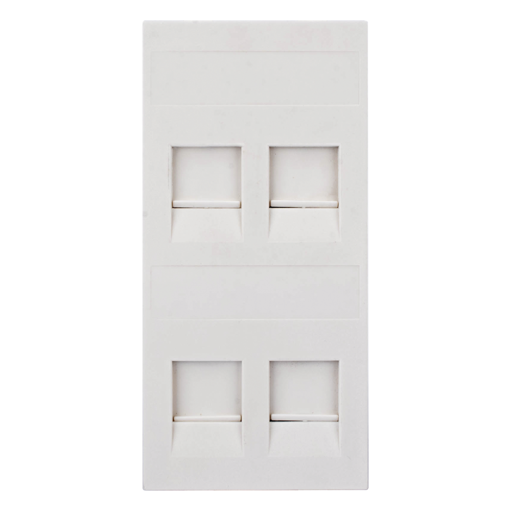 Placa Plana de Voz y Datos con Guardapolvo para 4 RJ45 / Color Blanco / 4 Puertos para Jacks Keystone / Compatible con Cajas de Pavimento SM-CPAV-2 y