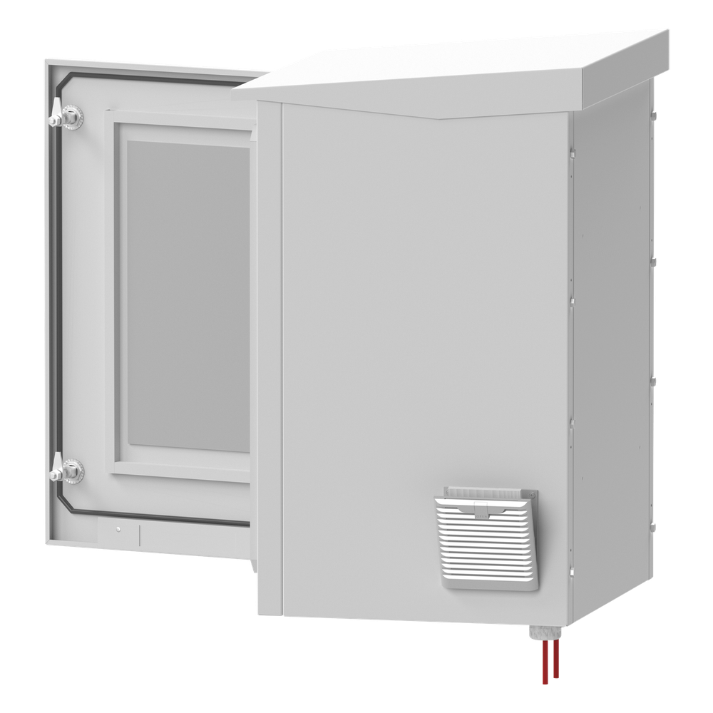 Gabinete de Exterior con Rack de 19" de 16U con Ventiladores y Termostato, Se envía el Gabinete Armado. (Montaje a poste o torre se vende por