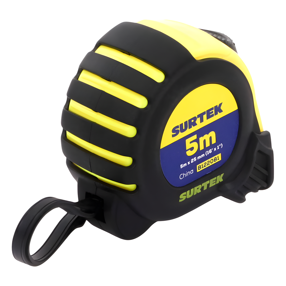 Flexometro anti impacto de 5 metros, cinta ancha con boton de freno.