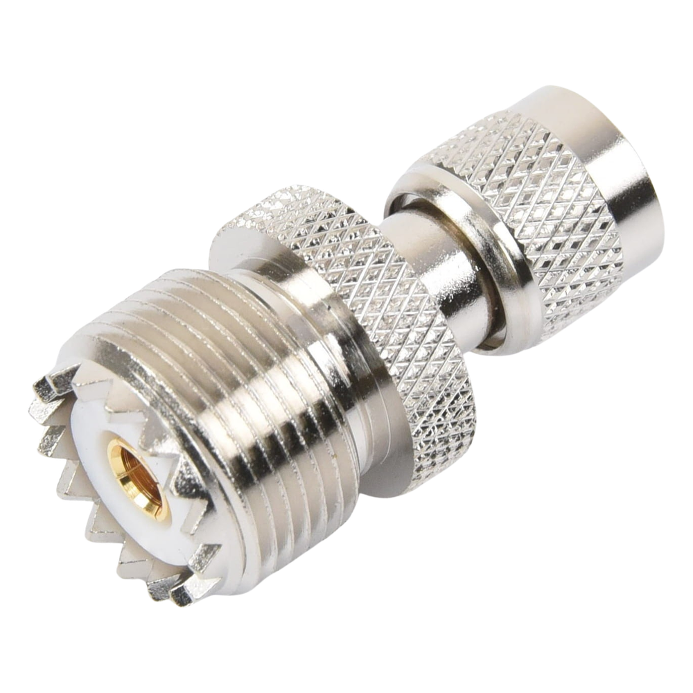 Adaptador en Línea de Conector Mini UHF Macho a UHF Hembra (SO-239), Níquel/ Oro/ Teflón