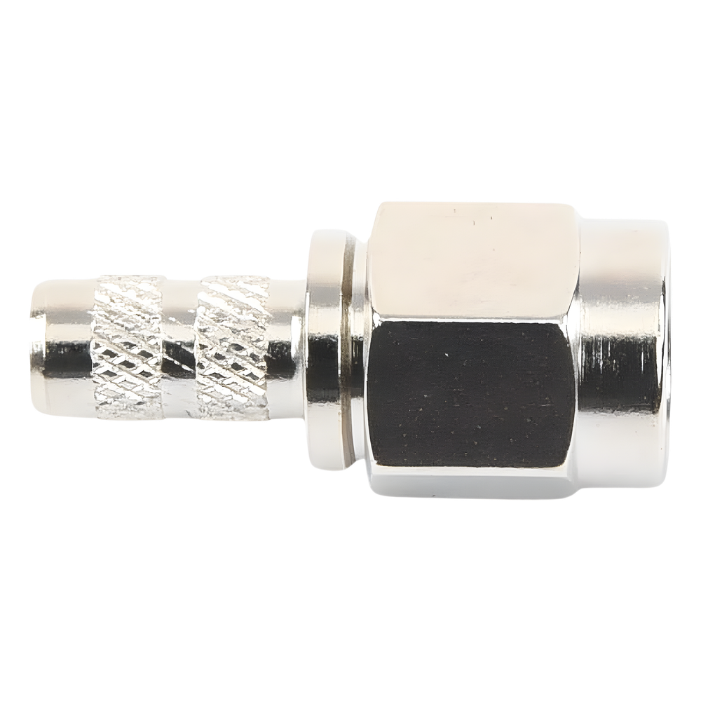 Conector SMA Macho de Anillo Plegable / Cable RG-58/U, RG-142/U, LMR-195 / 50 Ohm / 0 a 12.4 GHz / VSWR 1.3 / Cuerpo Níquel / Contacto Oro / Aislante