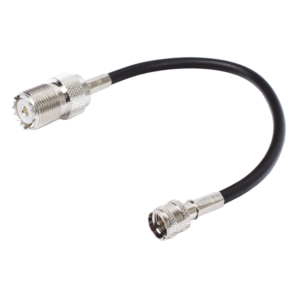 Jumper Adaptador de Conector Mini UHF Macho a UHF Hembra (SO-239), Níquel/ Oro y Plata/ Delrin