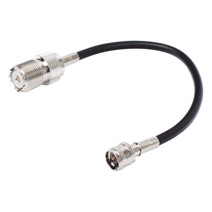 Jumper Adaptador de Conector Mini UHF Macho a UHF Hembra (SO-239), Níquel/ Oro y Plata/ Delrin