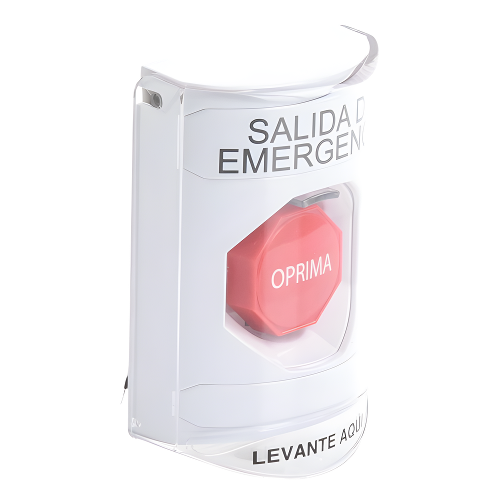 Botón de Emergencia, Texto en Español, Tapa Protectora de Policarbonato Súper Resistente, Restablecimiento con Llave