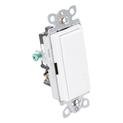 Apagador de pared Claro de 3 vías tipo paleta, 15 A, 120/277 V, para cargas generales de iluminación y motores, color blanco brillante