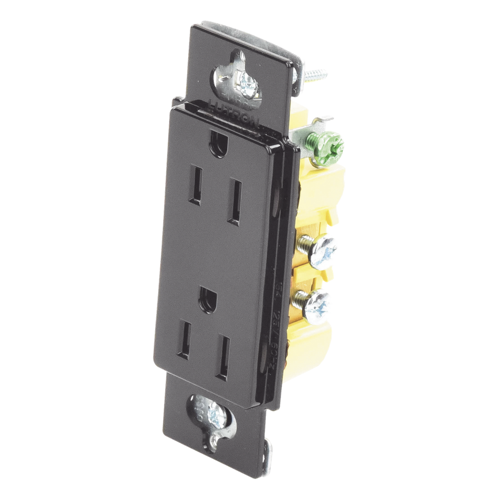 Tomacorriente dúplex de 15 A y 125 V, color negro brillante, familia Claro, apertura estilo Designer para placas de pared Lutron sin tornillos (placa
