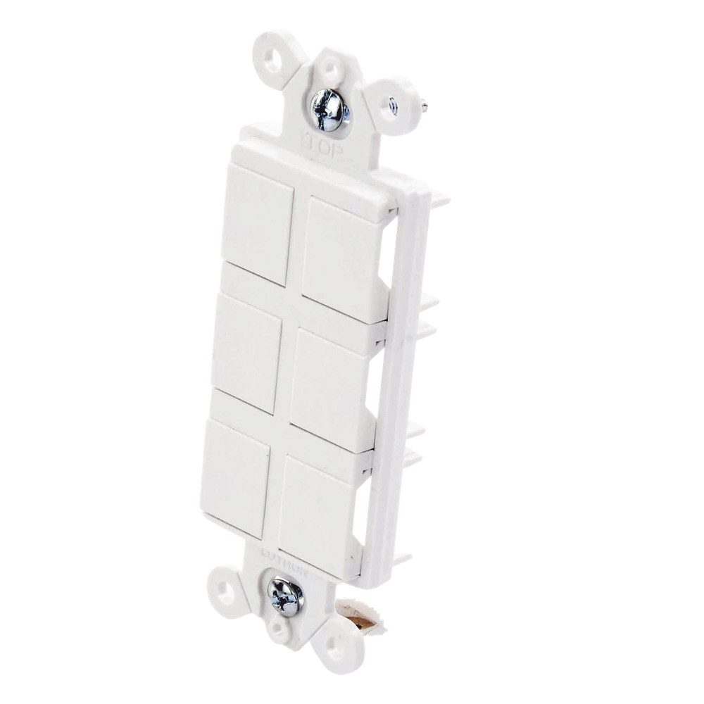 Marco de 6 puertos personalizable para conectores de red, fibra óptica, coaxial y telefonía, inserción a presión, color Snow satinado, serie Satin
