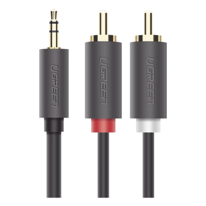 Cable Adaptador de 3.5mm Macho a 2 RCA Macho / 3 Metros (9.84 Pies) / Color Gris / Blindaje Múltiple / ABS / Alta Calidad