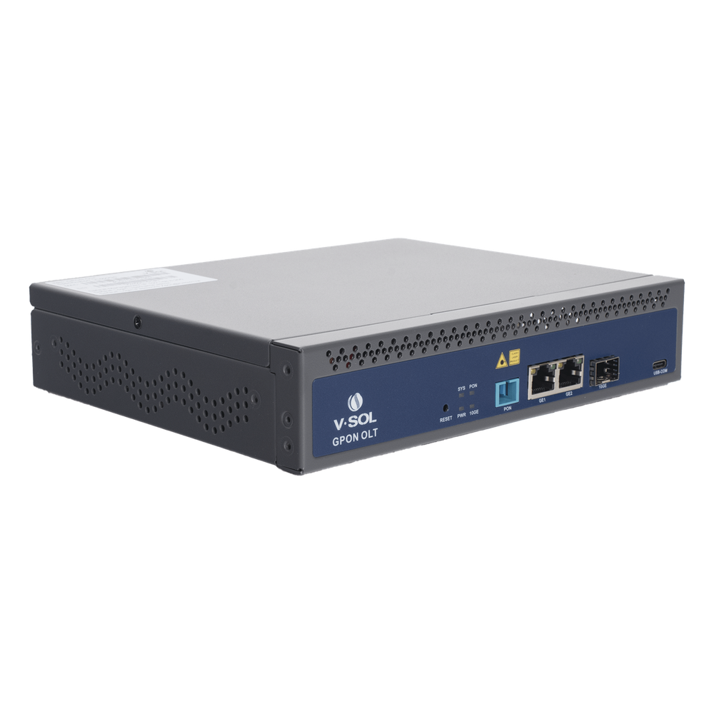 OLT de 1 puerto GPON SC/UPC + 3 puertos Uplink (2 puertos Gigabit Ethernet + 1 puerto SFP/SFP+), Fuente de alimentación redundante AC/DC , hasta 128