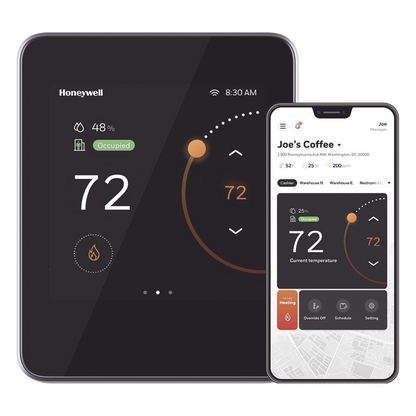 Termostato comercial conectado para unidades rooftop y bomba de calor con BACnet MS/TP, BACnet IP sobre Wi-Fi y app móvil