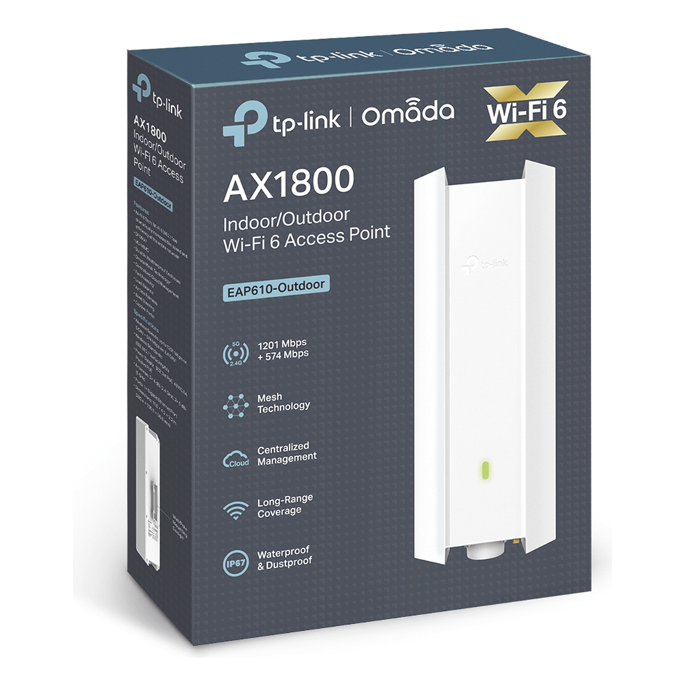 Punto de Acceso Omada Exterior-Interior / Wi-Fi 6 AX1800 MU-MIMO 2x2 / Mesh Omada / Alta Densidad de Usuarios / Configuración por Controlador o
