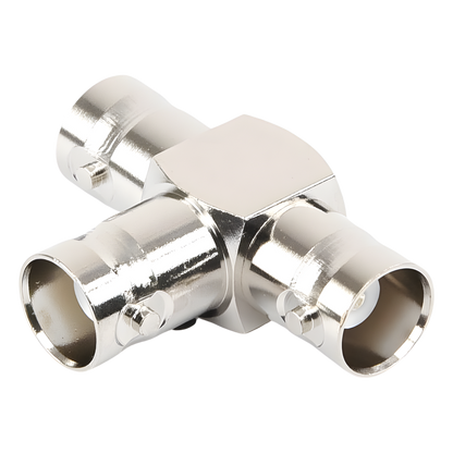 Adaptador Triple en T para 50 Ohm de BNC Hembra a Doble BNC Hembras, Níquel/ Plata/ Teflón