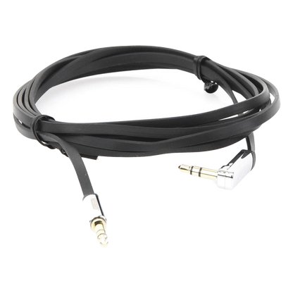 Cable Auxiliar Plano 2 Metros / Conector 3.5mm a 3.5mm / Macho-Macho / Recto a Angulo / Ángulo de 90° en una de sus Puntas / Color Negro