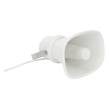 Bocina (Altavoz IP ) | Tipo Trompeta | 25 Watts | No requiere amplificador | 24VCD | Exterior IP67 | Metal | Entrada de alarma | Voceo en tiempo real