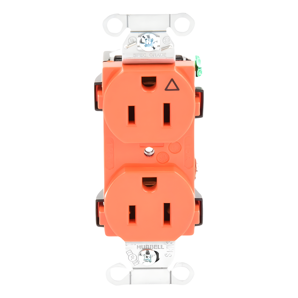 Contacto Dúplex Conexión a Tierra Aislada/ 15A 125V/ 2 polos 3 Hilos/ Nema 5-15R /Grado Comercial/ Color Naranja.