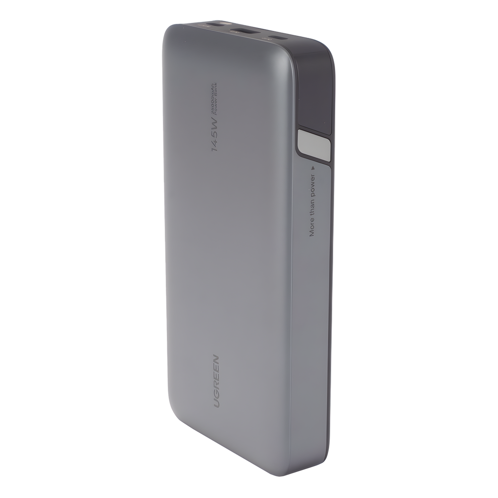 Power Bank de 25000mAh | 3 Salidas 145W Max. | USB-A + 2 USB-C | PD 3.0, QC3.0 | FCP | SCP | Pantalla Inteligente | Carcasa Ignifuga | Color Gris |