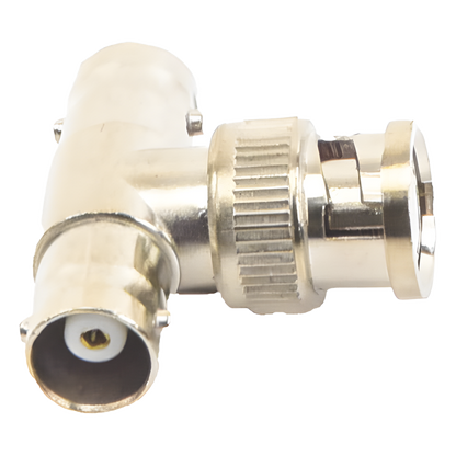 Adaptador en T para 75 Ohm de Conector BNC Macho a Doble BNC Hembra, Níquel/ Oro/ Teflón.