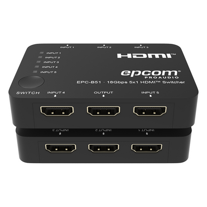 Switch HDMI 5x1 | 18Gbps | 4K@60Hz | YCbCr 4:4:4 | HDR, Dolby Vision y HLG | Soporte 3D | Conmutación Automática y Manual | Diseño Compacto