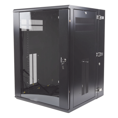 Gabinete PanZone de Montaje en Pared, de 19in, Puerta con Ventana de Seguridad, 18 UR, 635mm de Profundidad, Color Negro