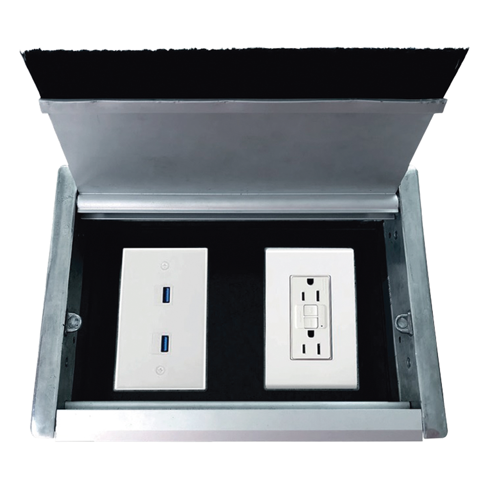 Caja Universal Vacía de 2 Módulos para Instalación en Escritorio (Voz, Datos, Video, Contactos Eléctricos), (No Incluye Accesorios)