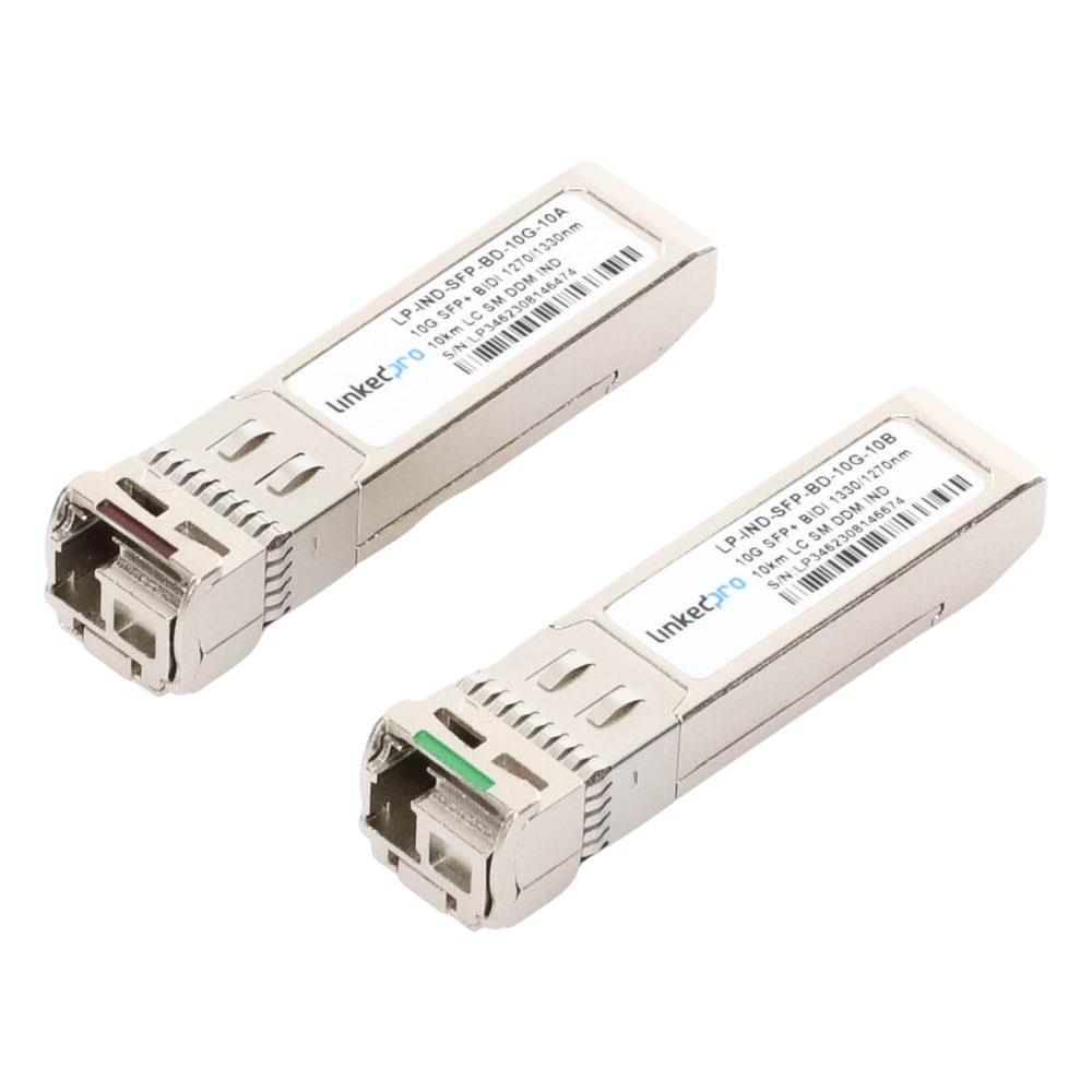 Transceptores Ópticos Industriales Bidireccionales SFP+ (Mini-Gbic) / Monomodo 1270 & 1330 nm / 10 Gbps / 10GBASE / Conector LC/UPC Simplex / DDM