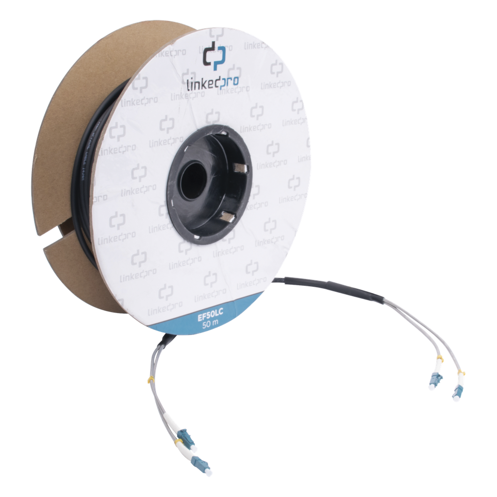 Carrete de Fibra Óptica Monomodo con Conectores LC-LC Duplex, Reforzada con Kevlar, de 50 Metros (164.04 Pies), Para Instalaciones Subterráneas por