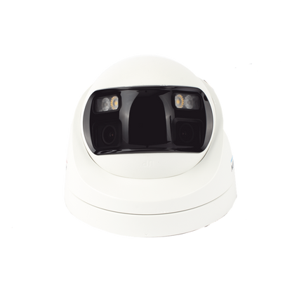 [ColorVu + Panoramica + Dual Light] Turret TURBOHD 3K (5 Megapixel) / Micrófono Integrado / Visión 180° / Imagen a Color 24/7 / 40 mts Luz Blanca +