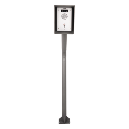 Poste y Cubierta industrial para montaje de Porteros IP Fanvil y Grandstream, altura de 1.2 metros, pintura electrostática color gris.