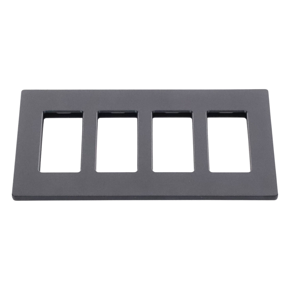 Placa de pared de 4 espacios sin tornillos visibles, acabado satinado color Midnight (gris oscuro), para atenuadores y controles Lutron con apertura