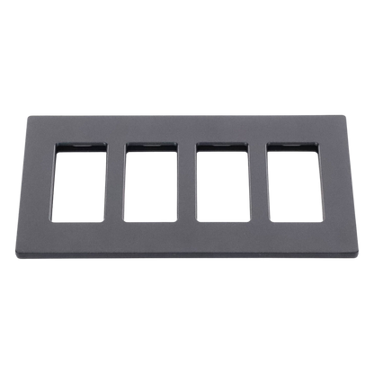 Placa de pared de 4 espacios sin tornillos visibles, acabado satinado color Midnight (gris oscuro), para atenuadores y controles Lutron con apertura