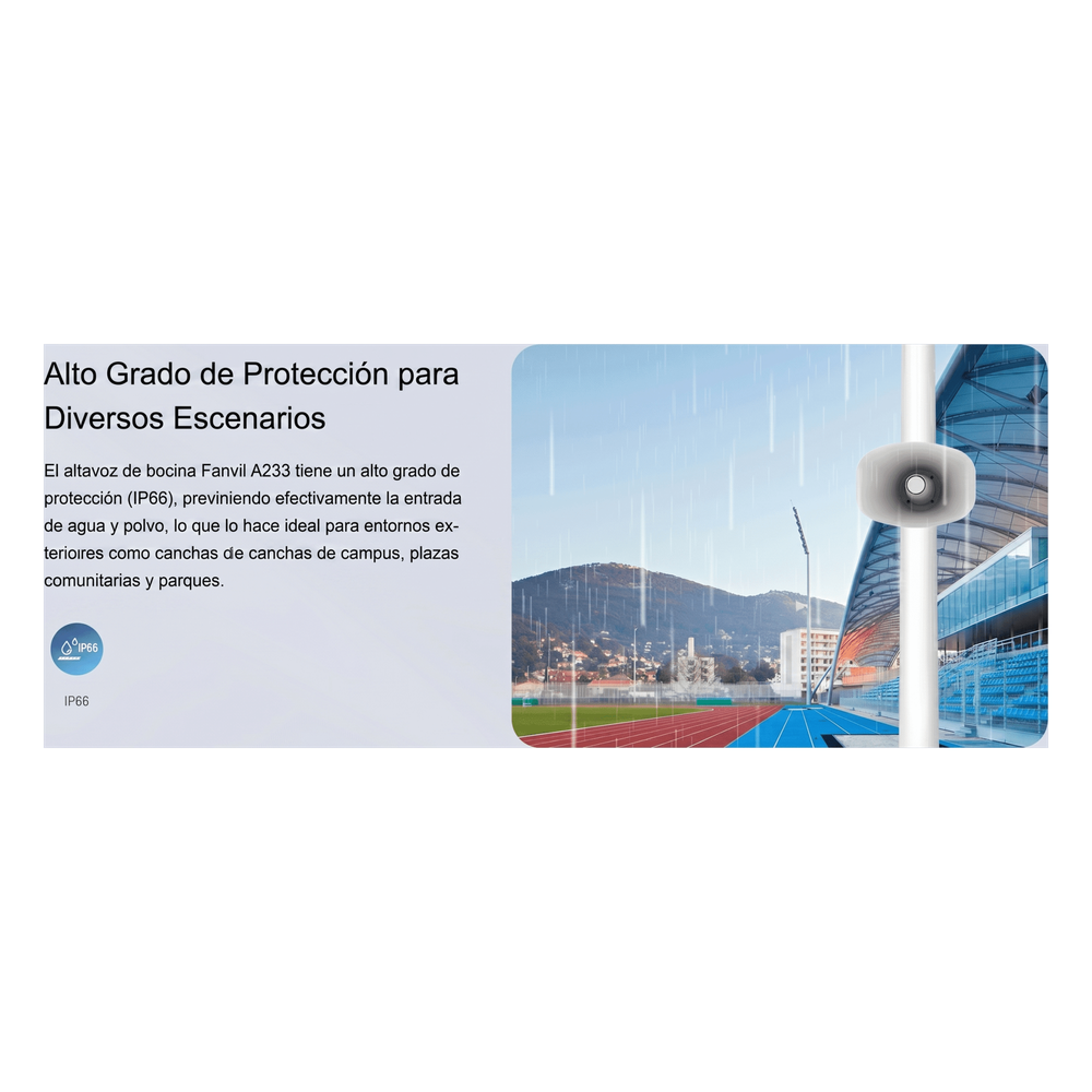 Altavoz SIP IP para Voceo y Paging / 2 Líneas SIP / Potencia 30W / IP66 Exterior / Alimentación PoE / Compatible con Conmutadores SIP / Montaje en