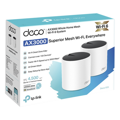 Kit 2 Routers Inalámbricos MESH Interior para Hogar / Doble Banda Wi-Fi 6 AX3000 Mbps / 3 Puerto Gigabit WAN/LAN / 2 Antenas Internas