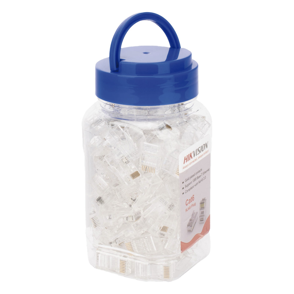 Bote con 100 Piezas de Plug Modular RJ45 / Cat 6 / Chapado en Oro a 30 Micras / Sin Blindaje / Fácil Instalación / Uso Interior / Soporta Norma