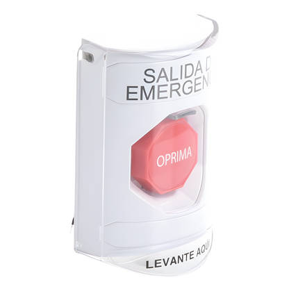 Botón de Emergencia, Texto en Español, Tapa Protectora de Policarbonato Súper Resistente, Restablecimiento con Llave