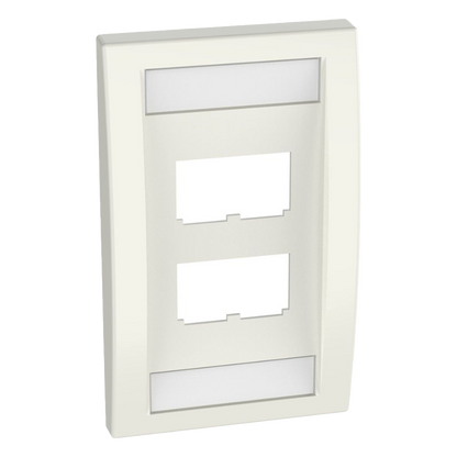 Placa de Pared Vertical Ejecutiva, Salida Para 4 Puertos Mini-Com, Con Espacios Para Etiquetas, Color Blanco Mate
