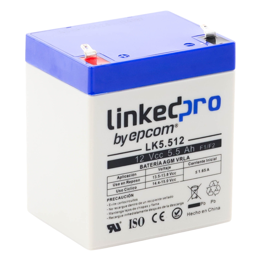 Batería de respaldo 12 V | 5.5 Ah | AGM | Especial para Seguridad Electrónica | UPS | Sistemas de Emergencia | Vida útil 5 años | Terminales F1 +