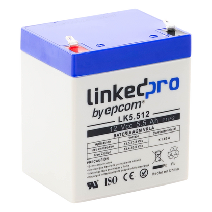 Batería de respaldo 12 V | 5.5 Ah | AGM | Especial para Seguridad Electrónica | UPS | Sistemas de Emergencia | Vida útil 5 años | Terminales F1 +