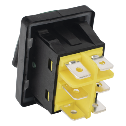 Interruptor tipo Switch con Led Color Verde / IP65 / Diseño Industrial / NO, COM, NC / Terminales tipo F1