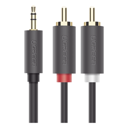 Cable Adaptador de 3.5mm Macho a 2 RCA Macho / 5 Metros (16.40 Pies) / Color Gris / Blindaje Múltiple / ABS / Alta Calidad