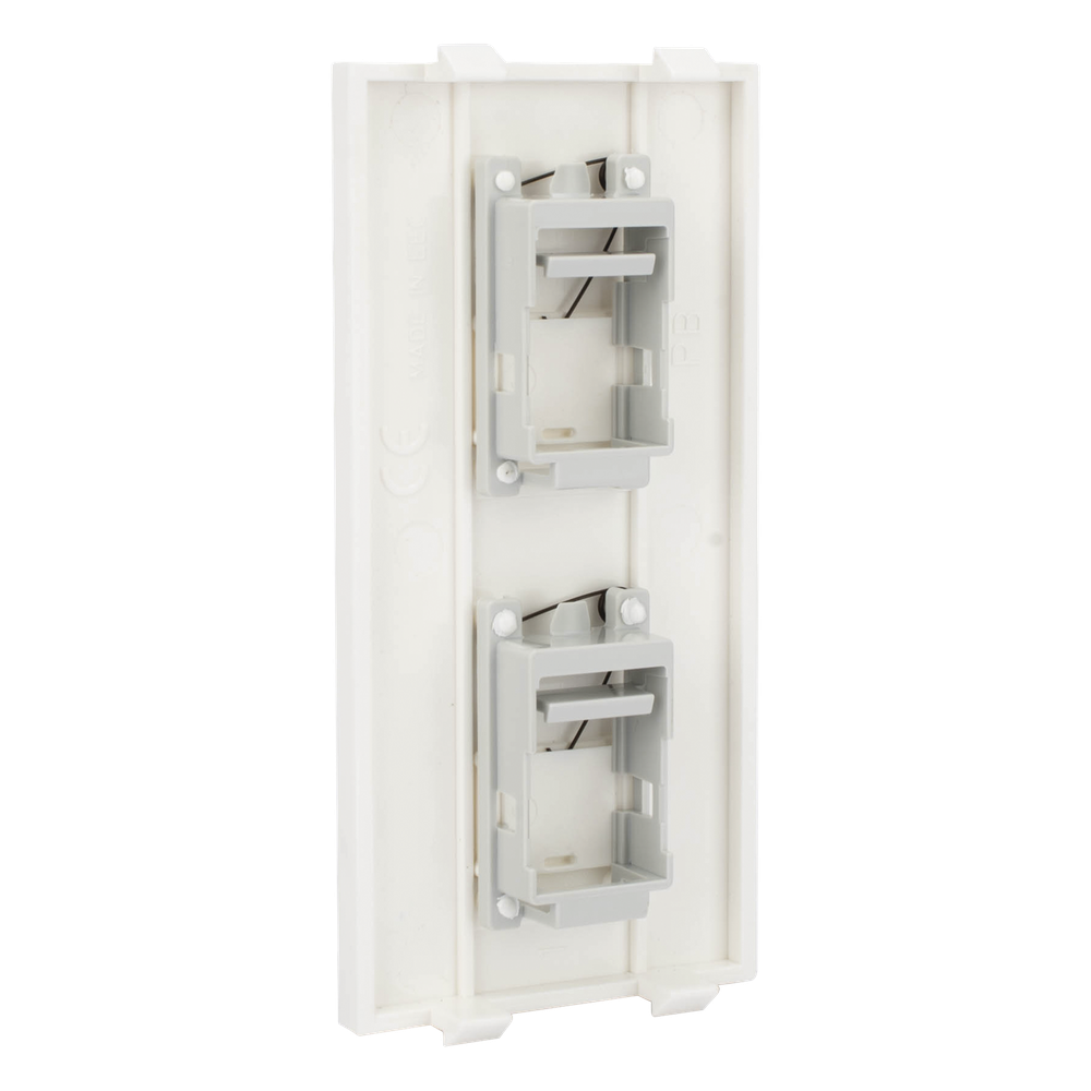 Placa Plana de Voz y Datos con Guardapolvo para 2 RJ45 / Color Blanco / 2 Puertos para Jacks Keystone / Compatible con Cajas de Pavimento SM-CPAV-2 y
