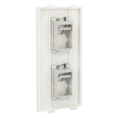 Placa Plana de Voz y Datos con Guardapolvo para 2 RJ45 / Color Blanco / 2 Puertos para Jacks Keystone / Compatible con Cajas de Pavimento SM-CPAV-2 y