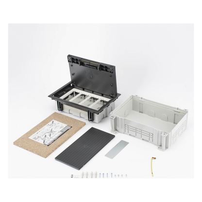 Caja Para Instalación en Pavimento para Voz, Datos o Contactos Eléctricos / Capacidad para 4 Módulos / Espacio Embellecedor en la Tapa / Profundidad