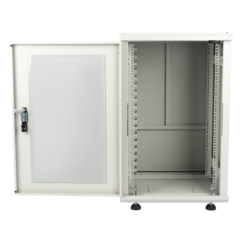 Gabinete Rackeable / 18 Unidades / 19 Pulgadas / Puerta de Cristal / Capacidad de Carga 750 Kg / Dimensiones 600x605x930 mm (23.6x23.8x36.6 in)