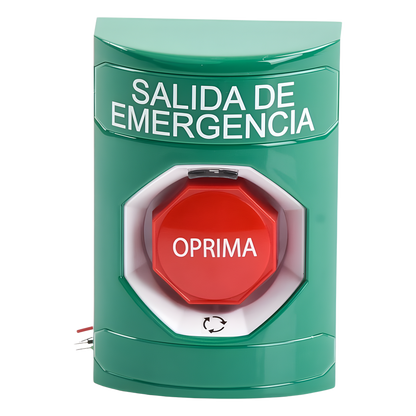 Botón de Salida de Emergencia , Texto en Español, Acción Mantenida, Girar para Restablecer, LED de iluminación