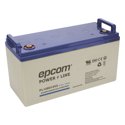 Batería AGM-VRLA Ciclo Profundo / 12 Vcc / 120 Ah / Carcasa UL94-HB / Terminales M8 / Aplicaciones Fotovoltaicas y de Emergencia
