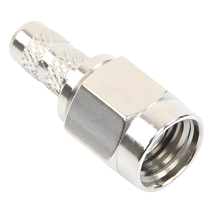 Conector SMA Macho de Anillo Plegable / Cable RG-58/U, RG-142/U, LMR-195 / 50 Ohm / 0 a 12.4 GHz / VSWR 1.3 / Cuerpo Níquel / Contacto Oro / Aislante