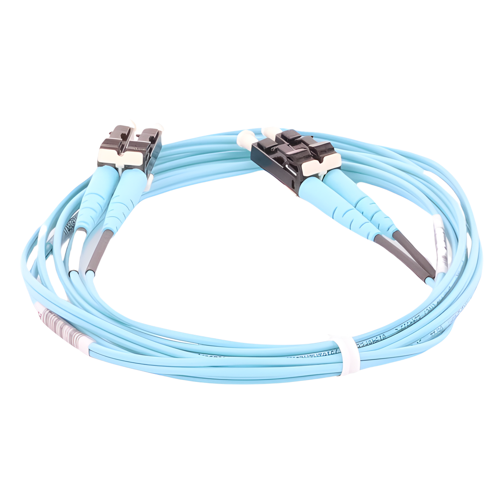 Jumper de Fibra Optica Multimodo 50/125 OM3, LC-LC Duplex, OFNR (Riser), Color Aqua, 2 Metros (6.56 Pies)