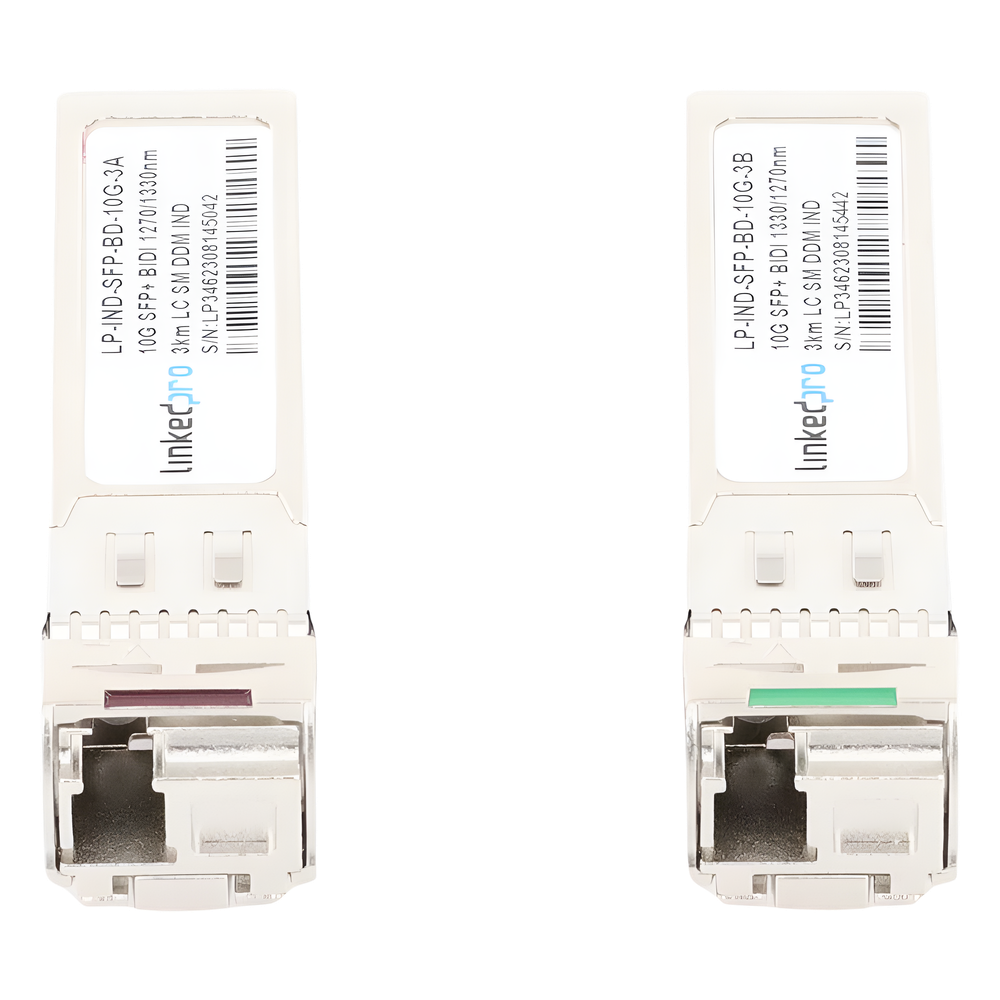Transceptores Ópticos Industriales Bidireccionales SFP+ (Mini-Gbic) / Monomodo 1270 & 1330 nm / 10 Gbps / 10GBASE / Conector LC/UPC Simplex / DDM
