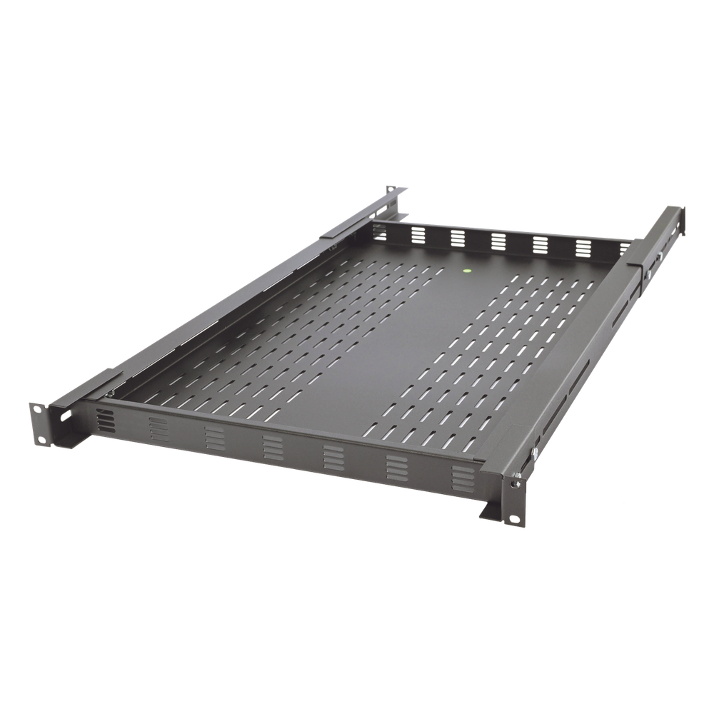 Charola Ventilada para Soportar Equipos en Rack, Profundidad Ajustable de 495 a 965 mm, 1U, Color Negro