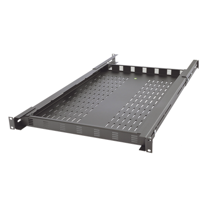 Charola Ventilada para Soportar Equipos en Rack, Profundidad Ajustable de 495 a 965 mm, 1U, Color Negro